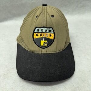 Vintage MTV Road Rules Hat Cap Strap Back Khaki Black Patch Mens Citra Promo 90s